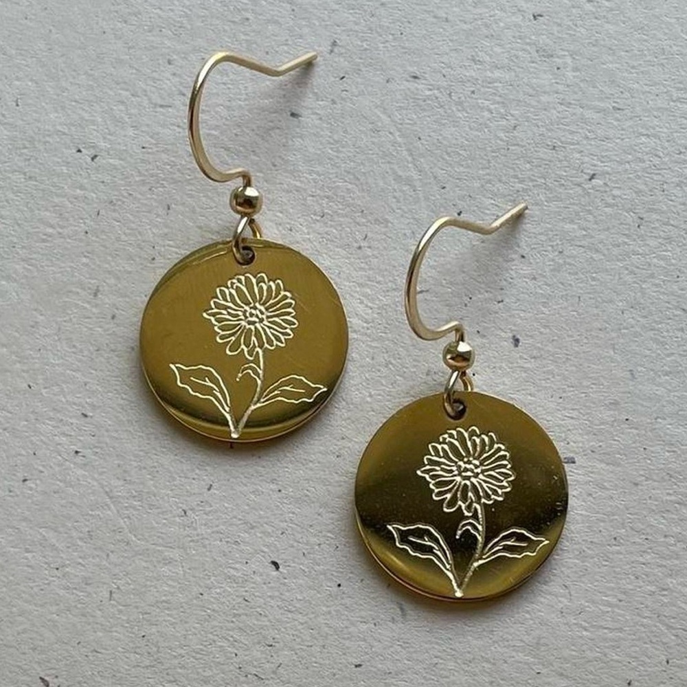 Gold Aster Flower Dangle Earrings